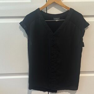 Black Cap Sleeve Ruched Blouse